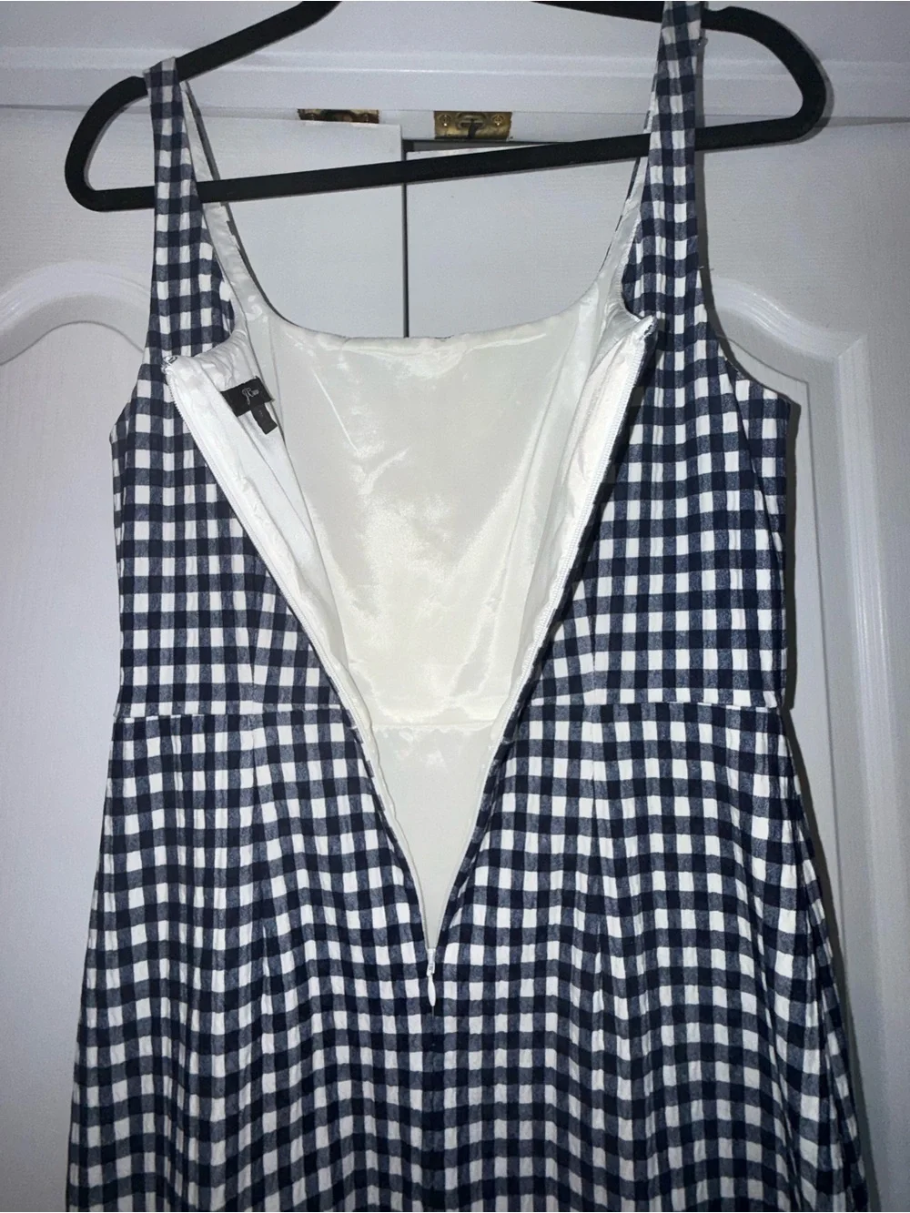 J. Crew Navy and White Gingham Midi Dress